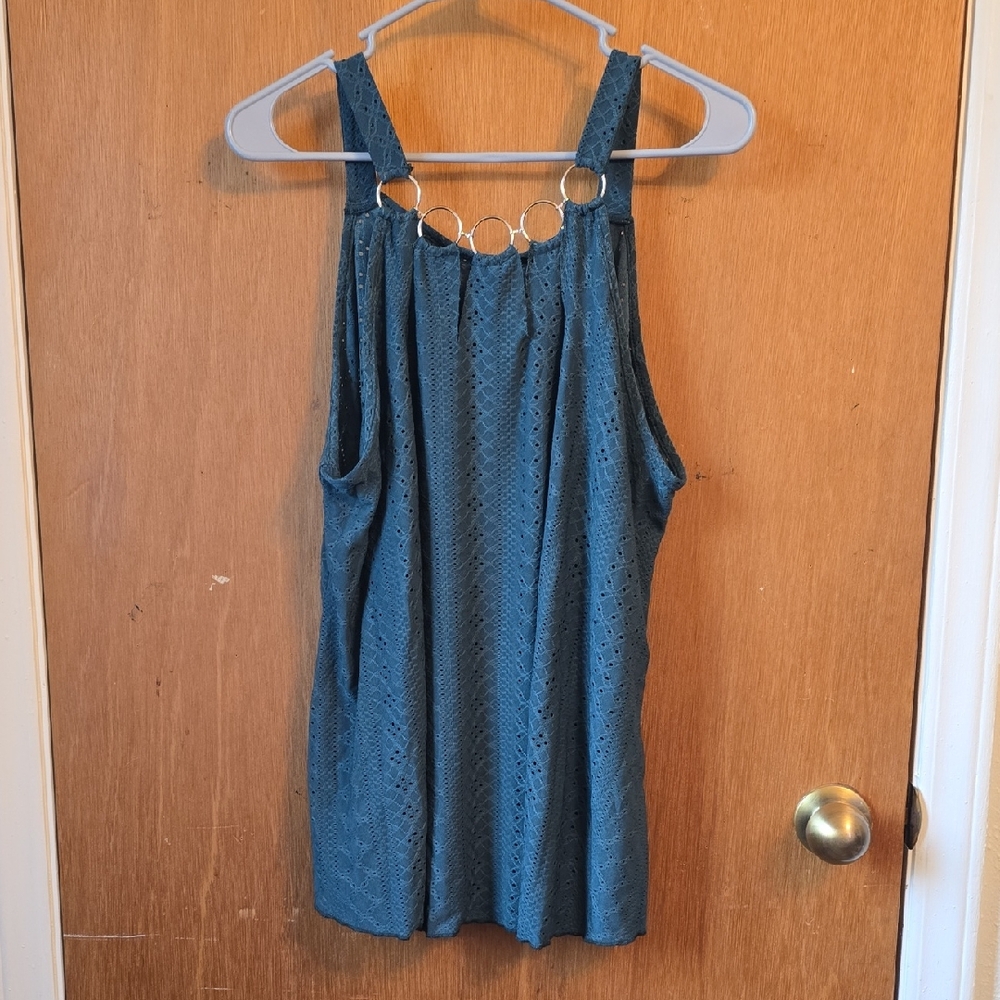 SHEIN Teal Eyelet Tank with Ring Detail